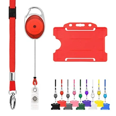 Imagen de LanyardsTomorrow cordón retráctil y soporte de insignia, paquete triple trío un solo liso, mosquetón extensible para tarjeta identificación rígida., color roja