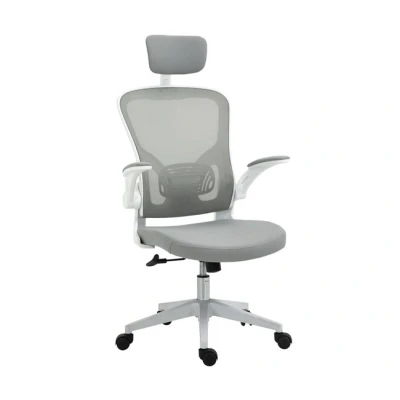 Imagen de Vinsetto Silla de Oficina Malla Escritorio Giratoria con Altura Ajustable Reposabrazos Plegable Reposacabezas y Soporte Lumbar Regulables 65x64x114 122 cm Gris