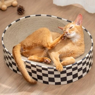Imagen de Conlun Rascadores de Gatos, 2 en 1 Ovalado Rascador Carton para Salón Ondulado Gato La Cama, Muebles Gatos Sofá(43x33x10cm)