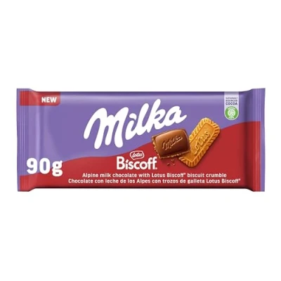 Imagen de Milka Tableta de Chocolate con Leche los Alpes Galleta Lotus Biscoff, 90 g