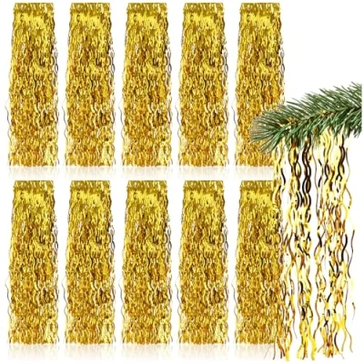 Imagen de com four® 10x oropel Guirnalda de Dorado para Navidad Adornos navideños el árbol 47 cm