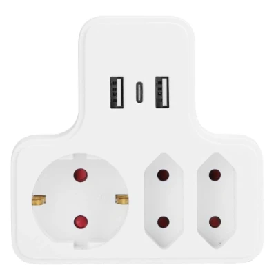 Imagen de Aigostar Adaptador Enchufes Francés con 2 Tomas y Interruptor,Enchufe de Pared.Con Protección Infantil,16A,250V,Blanco (3 USB)