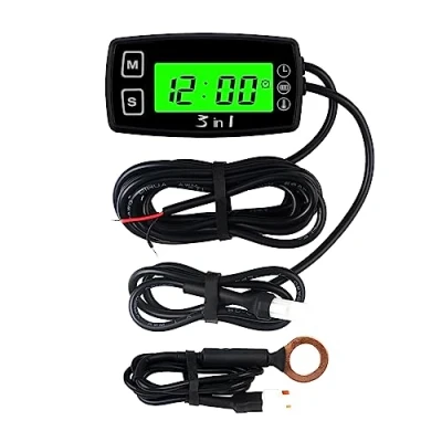 Imagen de Runleader Digital LCD Medidor de temperatura del motor Voltímetro, Recordatorio alerta programable, Pantalla reloj, Selección modo luz fondo para generador Motocicleta Dirtbike ATV