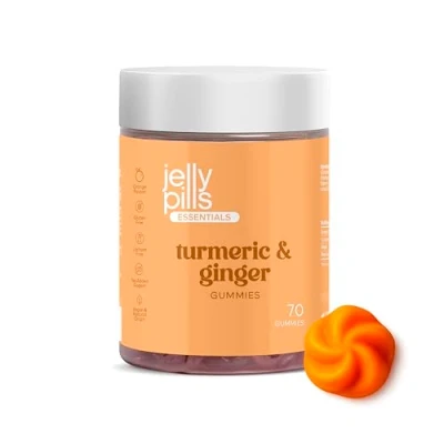 Imagen de Jelly Pills® Gominolas de Cúrcuma con Jengibre &amp; pimienta negra 70 Gummies Veganas sabor Naranja Sin azúcares añadidos Extracto Curcumina Salud digestiva y Vientre hinchado