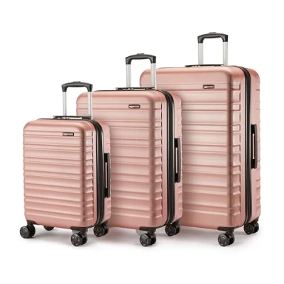 Imagen de Amazon Basics Juego de 3 Maletas Rígidas, Equipaje Expandible (55, 68, 78 cm), Carcasa ABS Antiarayazos, 4 Ruedas Giratorias, Or Rosado