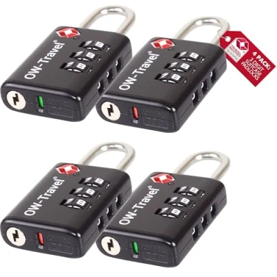 Imagen de OW Travel Candado maleta TSA: Indicator De Alerta Abierta. numerico 3 Digitos. Combinacion Taquilla. Candados para mochilas. Taquilla Gimnasio. seguridad Negro 4