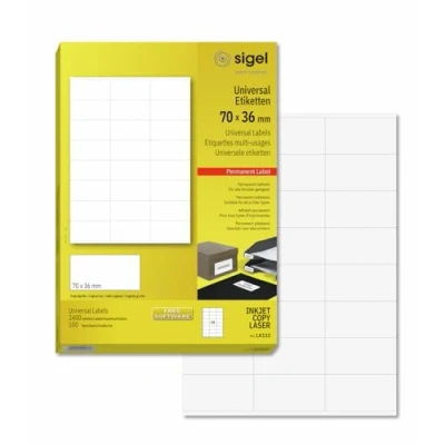 Imagen de SIGEL LA132 Etiquetas universales (Ink/Laser/Copy), 70x36 mm (A4), 2400 Et.=100 hojas