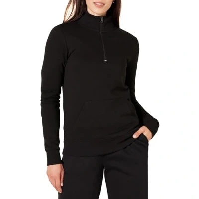 Imagen de Amazon Essentials Top de Felpa Manga Larga y Cremallera un Cuarto (Disponible en Tallas Grandes) Mujer, Negro, XXL