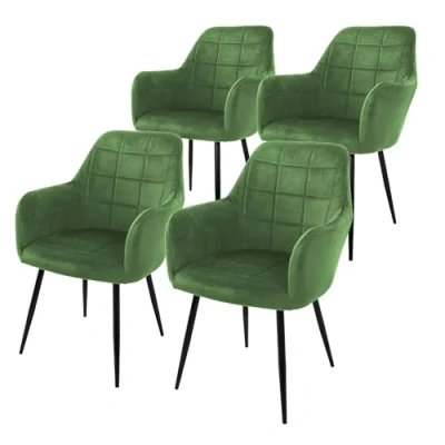 Imagen de ML Design Set 4x Sillas de Comedor Verde Salvia Asiento Moderno Tapizado Terciopelo Patas Metal Negras con Respaldo y Reposabrazos Ergonómicos Sillón para Salón Oficina Dormitorio Cocina