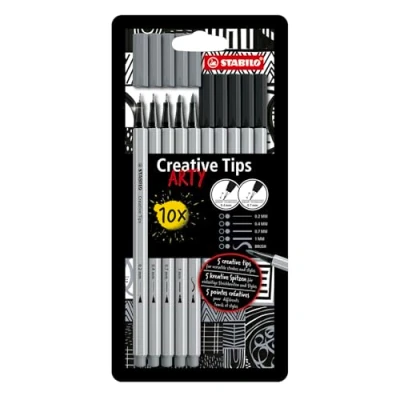 Imagen de Set de puntas múltiples STABILO Creative Tips ARTY Estuche con 10 unidades 5 en color negro y gris