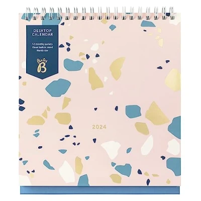 Imagen de Busy B Calendario de escritorio Enero a Diciembre 2024 Terrazzo Planificador con bolsillos y soporte incorporado Perfecto para la organización oficina el