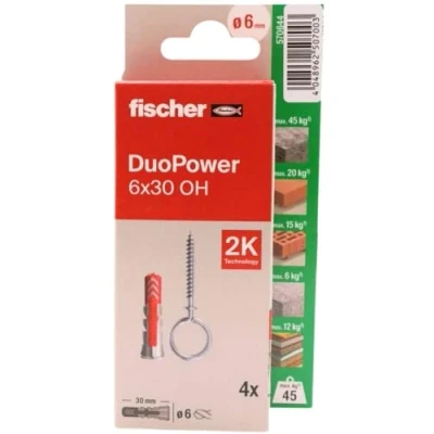 Imagen de fischer Duopower 6x30 Con Hembrilla Cerrada 4U, Tacos para pared multimaterial, sirven Colgar Bicicletas, Cuadros, Armarios, Soportes de Televisión, Estanterías, Muebles.