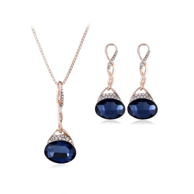 Imagen de KBRPEY Joyería Juegos de joyas para Mujer 18ct Chapado en Oro Blanco Lágrimas Cristales Azul Aguamarina simulada Juego Collar Pendientes Niña (Azul)