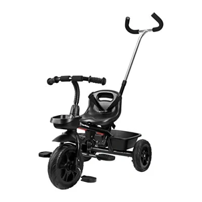 Imagen de HyperMotion Triciclo para niños con mango de control padres, cinturones seguridad, sillín cómodo, ruedas anchas, TOBI Vector primera bicicleta niños, color negro