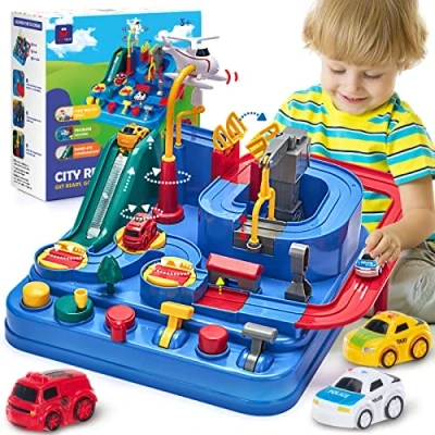 Imagen de hahaland Pista de Coches Juguetes para Niños 3 Años, Circuito Carreras Garaje Juguete Aventura Playset, Educativo 2 4 5 Años Regalos Originales