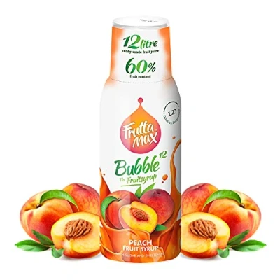 Imagen de 2 paquetes FruttaMax Concentrado de jarabe frutas Menos azúcar con un 60% contenido fruta adecuado para máquina refrescos (2 x 500 ml) Durazno)
