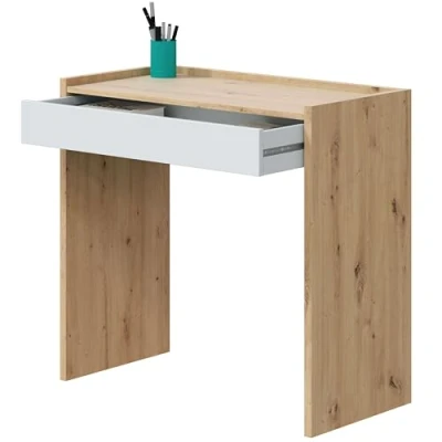 Imagen de Habitdesign Mesa de Estudio con 1 Cajon, Oficina o Escritorio, Modelo Noa, Acabado en Blanco Artik y Roble Nodi, Medidas: 81,5 cm (Largo) x 40 (Ancho) 77 (Alto)