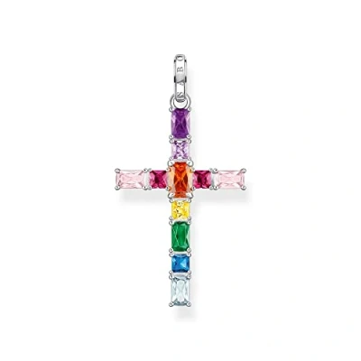 Imagen de THOMAS SABO Collar con colgante de cruz para mujer, varias circonitas colores, Plata ley 925 ennegrecida, tamaño: 42 x 23 mm, PE939 073 7, H: ca. 42mm / B: 23mm, ley, Circonita