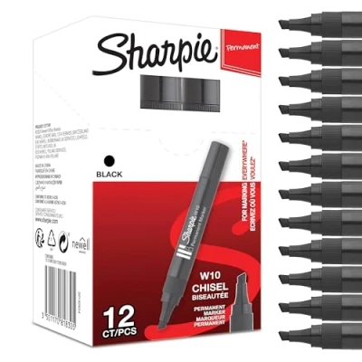 Imagen de Sharpie W10 rotuladores permanentes punta del cincel negro paquete de 12 marcadores