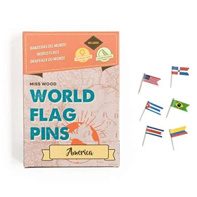 Imagen de Miss Wood America Banderas del Mundo World Flag Pins, Adhesivo, Rosa, 15.6 x 11 2 cm