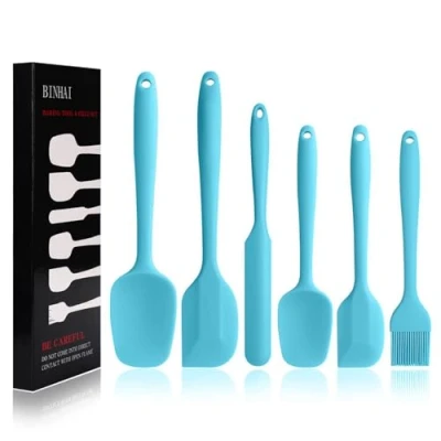 Imagen de BINHAI Juego de espátulas silicona azul 6 piezas Espátula goma antiadherente con núcleo acero inoxidable resistente al calor utensilios cocina para cocinar