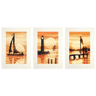 Imagen de Vervaco Kit para Tarjetas de felicitación Atardecer Aida Juego 3, 3 Unidades