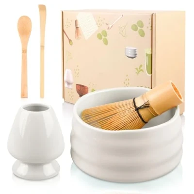 Imagen de 5 Piezas Te Matcha Kit, Whisk, Set Con Cuenco Matcha, Batidor De 2 Cuchara Soporte Para Juego Café (Blanco)