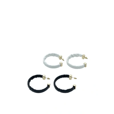 Imagen de Set de aros efecto piel blanco y negro con acabado dorado para mujer
