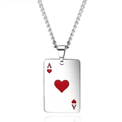 Imagen de HMOOY Collar Póquer, Colgante As de Picas Acero Inoxidable Carta Juego Poker Plata Punk Rock Joyas Hip Hop para Mujeres Hombres (rojo)