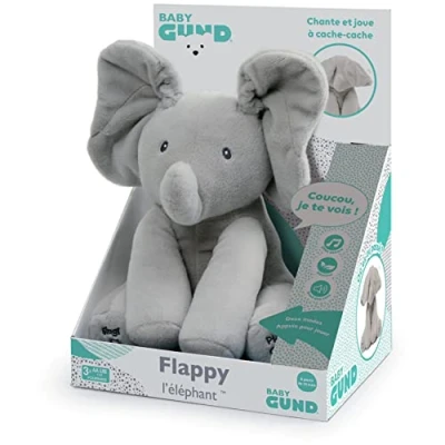 Imagen de GUND Flappy L&#039;ELEFANANT Peluche Interactivo para bebé Mueve, Habla y Canta en francés Despertar a tu Hijo de Elefante, Talla 30 cm, Juguete Infantil 1 año más