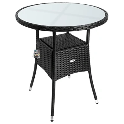 Imagen de CASARIA® Mesa de Jardin Poliratan 60cm Redonda Altura Regulable Resistente Capacidad Carga 80kg Negra