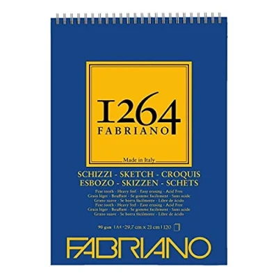 Imagen de Unbekannt Honsell 19100637 Fabriano Schizzi 1264 Bloc de dibujo con espiral (90 g/m², DIN A4, 120 hojas, sin ácidos, grano ligero, para todas las técnicas secado)