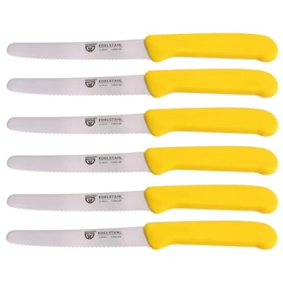 Imagen de GRÄWE Cuchillos para Pan, Baguette y Panecillos de Acero Inoxidable, Juego 6, Desayuno con Filo Dentado, 21 cm Amarillo