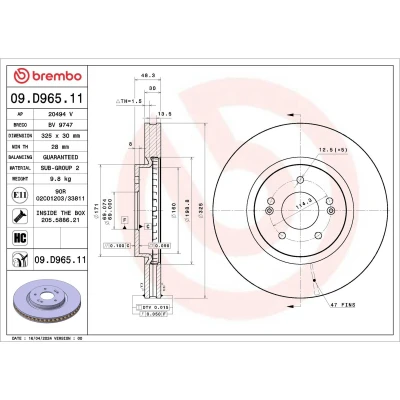 Imagen de BREMBO Disco de freno 325mm 30mm 5 ventilación interna revestido altamente carbonizado 09.D965.11 Discos freno,