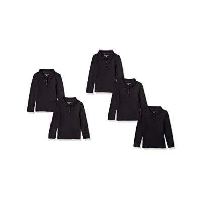 Imagen de Amazon Essentials Polos de Algodón Interlock Manga Larga Niña, Pack 5, Negro, 11 12 años