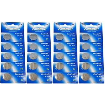 Imagen de Eunicell 20 pilas de botón CR2032, 3 V, litio, 210 mAh (4 blísteres con 5 pilas)