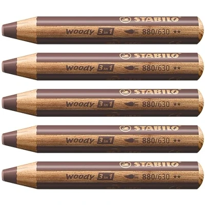 Imagen de STABILO Lápices de colores Woody Marrón 3 en 1 (5 Unidades)