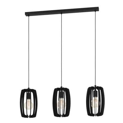 Imagen de Eglo lámpara colgante Bajazzara, candil de 3 luces para comedor, luminaria escandinava madera y metal en negro, pendiente con casquillo E27