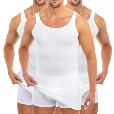 Imagen de HERMKO 3007 Pack de 3 Camisetas Interiores largas (+ca. 10 cm) 100% algodón, Größe Herren:6 (L), Farbe:Blanco