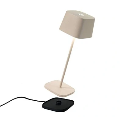 Imagen de Zafferano, Lámpara Ofelia, de Mesa Recargable e Inalámbrica con Control Táctil, También Adecuada como Exterior, Atenuador, 2700 3000 K, Altura 29 cm, Color Arena