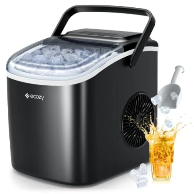 Imagen de ecozy Máquina de Hielo, 12 Kg/24 Koras, 9 Cubitos Hielo en 6 Minutos, 2 Tamaños Autolimpiante, Maquina Portátil Para Casa el Hogar/Fiesta/Cocina/Bar