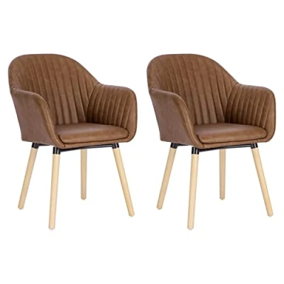 Imagen de WOLTU 2X Sillas de Comedor Nordicas Estilo Vintage Juego 2, Cocina Tapizada con Reposabrazos en Piel Sintetica, Estructura Madera Escritorio Marrón, BH336br 2