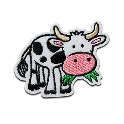 Imagen de animales vaca Parches termoadhesivos bordados aplique para ropa, tamaño: 3,8 x 5,4 cm