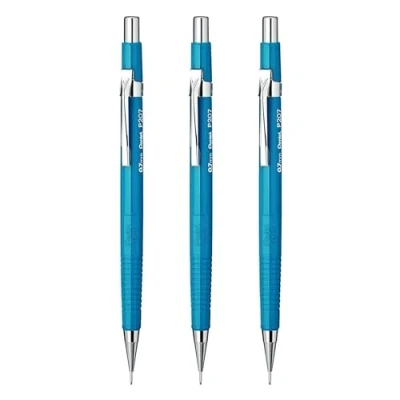 Imagen de Pentel 0.7mm (P207) Azul P200 Serie Mecánico Automático para Bocetos Lápiz Recargable Cable Borrador P207 C (Paquete de 3) Azul, Pack Of 3
