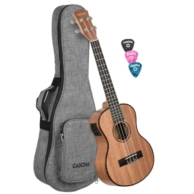 Imagen de CASCHA Ukelele soprano (caoba, guitarra hawaiana pequeña, para principiantes, con cuerdas de Aquila y 3 púas)