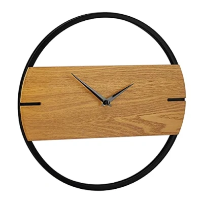 Imagen de Relaxdays 0 Pared, Efecto Madera, Moderno, Análogo, Reloj Redondo, Cocina, Salón, Pasillo, Ø 30cm, Marrón y Negro, Hierro, 1 Pieza
