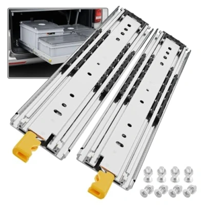 Imagen de SHUHANG Guías de cajones resistentes con cerradura 900 mm, bolas extensión completa rieles deslizantes industriales bloqueo 200kg capacidad carga montaje lateral, 1 par