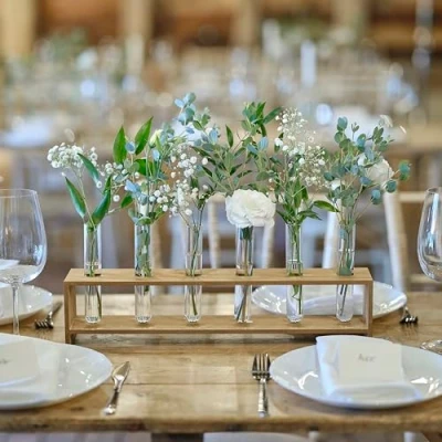 Imagen de Ginger Ray Soporte de madera con 6 tubos cristal para decoración mesa boda, Color neutro (ROM 219)