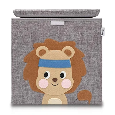 Imagen de Lifeney Caja de almacenaje con Tapa y Dibujo León I Juguetes Motivos Animales Adecuada para Estanterías Cúbicas la Habitación los Niños
