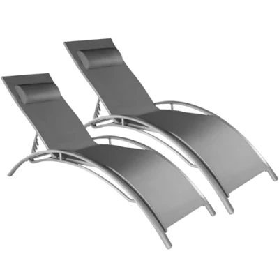 Imagen de TecTake® Set de 2 Tumbonas Jardín Exterior, Tumbona Plegable con Reposacabezas, Playa Reclinable en 7 Posiciones, Piscina Aluminio, Carga Máx. 120 kg, Fácil Montaje Gris